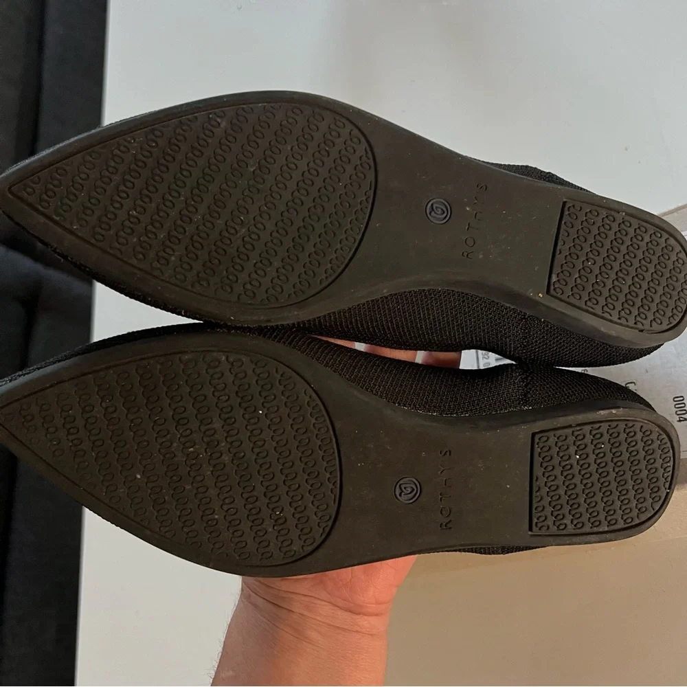 Rothy's Black Pointed Toe Flats with Blue Trim - Picture 5 of 7
